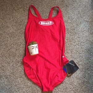 Dolfin One Piece Bathing Suit NWT Lifeguard Guard Red Suit Swimsuit